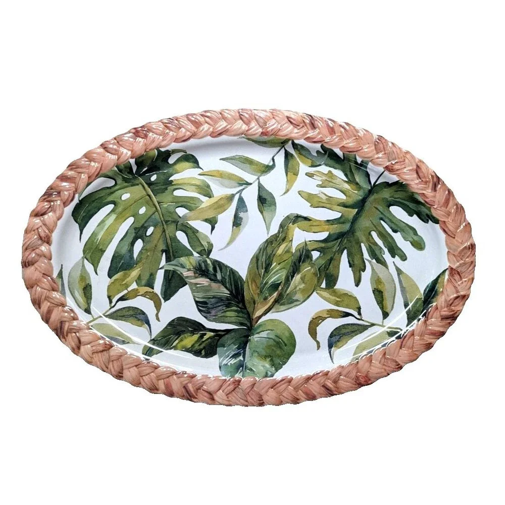 Pier 1 Imports Tropical Palm Leaves Tan Braided Melamine 20.5-in Serving Platter